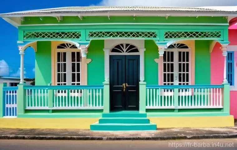 바베이도스 식민지 건축 양식 - **Vibrant Barbadian Chattel Houses:** A picturesque street scene in Barbados featuring a row of char...