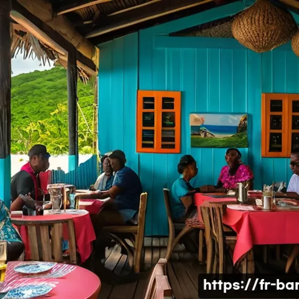 바베이도스 vs 칸쿤 휴양지 특징 - **Image Prompt: Barbadian Culinary Charm at Sunset**
A vibrant and inviting scene capturing the ...