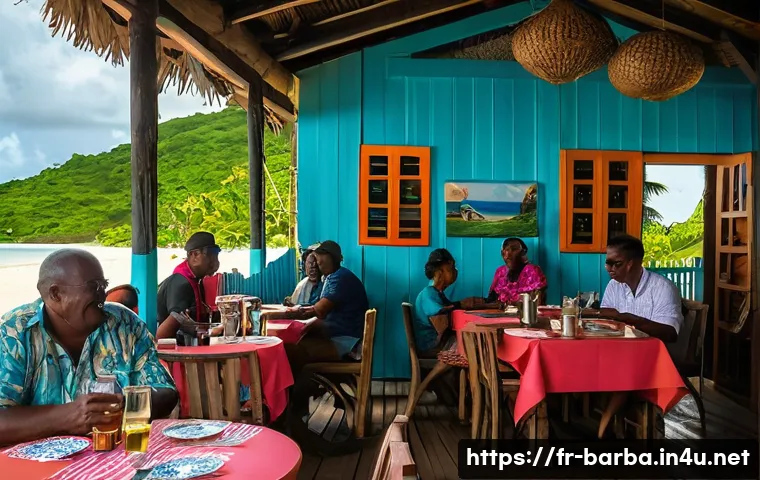 바베이도스 vs 칸쿤 휴양지 특징 - **Image Prompt: Barbadian Culinary Charm at Sunset**
A vibrant and inviting scene capturing the ...