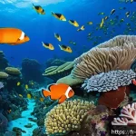 바베이도스 해양 생태계 - A vibrant underwater scene showcasing the complex coral reef structures of Barbados, featuring a var...