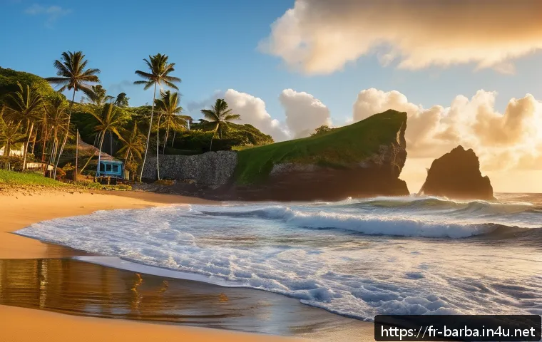 바베이도스 배낭여행 경로 - A serene early morning scene at Bathsheba village on Barbados&rsquo; east coast, featuring rugged volcanic...